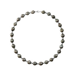 Rang de perle de tahiti poires 8/10 mm 42 cm boule 4mm, fermoir mousqueton or 18 cts