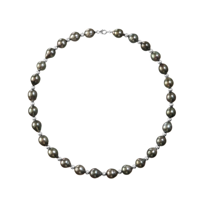Strand of Tahitian drop pearls 8/10 mm 42 cm 4mm bead, 18ct gold lobster clasp