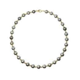 Rang de perle de tahiti rondes 8/10 mm 42 cm boule 4mm or, fermoir mousqueton or 18 cts