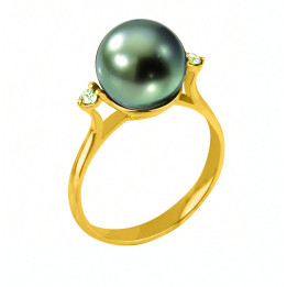 18ct gold ring + round Tahitian pearl