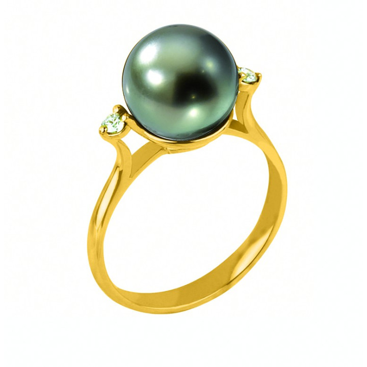 18ct gold ring + round Tahitian pearl