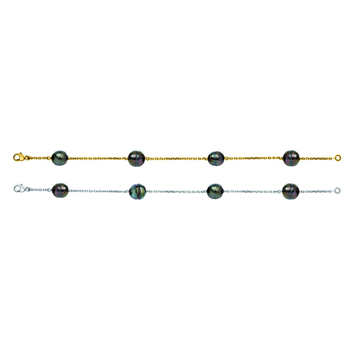 18ct gold bracelet + 4 circled Tahitian pearls