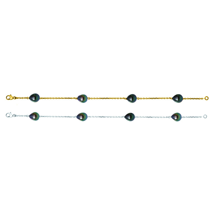 18ct gold bracelet + 4 Tahitian drop pearls