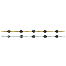 18ct gold bracelet + 5 circled Tahitian pearls