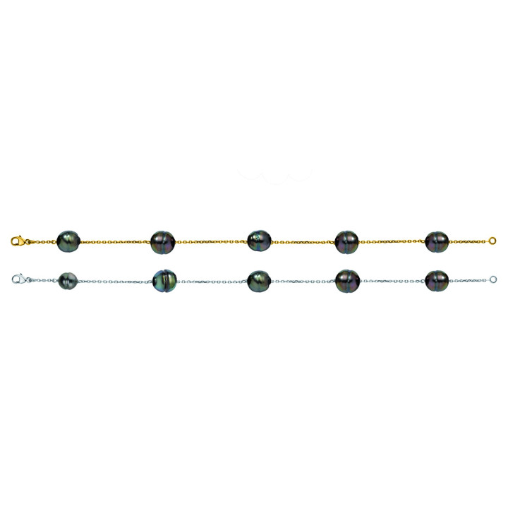 18ct gold bracelet + 5 circled Tahitian pearls