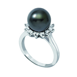 18ct gold ring + round Tahitian pearl