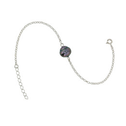Bracelet chaine forcat argent + 1 perle de tahiti cerclee