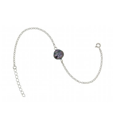 Bracelet chaine forcat argent + 1 perle de tahiti cerclee