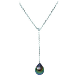 Silver Y trace chain + 1 Tahitian drop pearl