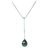 Silver Y trace chain + 1 Tahitian drop pearl