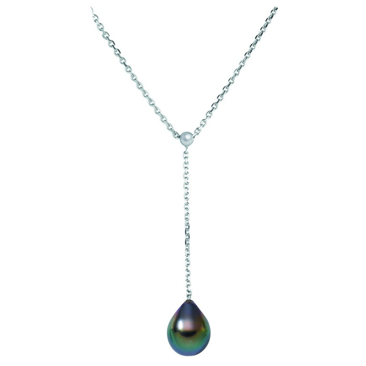 Silver Y trace chain + 1 Tahitian drop pearl