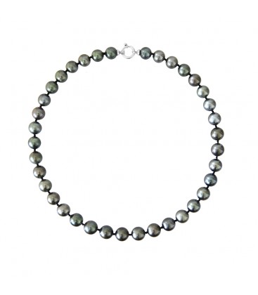 Rang de perle de tahiti rondes 8/10 mm 42 cm or, fermoir anneau marin or 18 cts