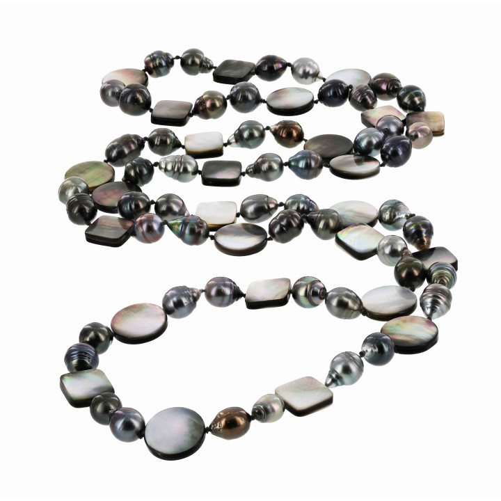 MOTHER-OF-PEARL AND CIRCLED LONG NECKLACE