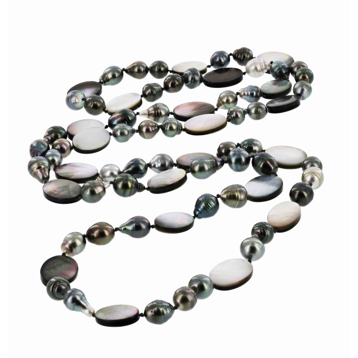 MOTHER-OF-PEARL AND CIRCLED LONG NECKLACE