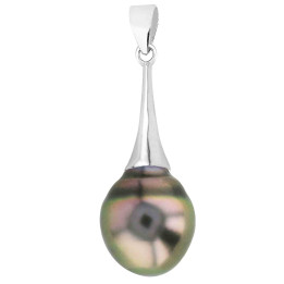 Pendentif argent + 1 perle de tahiti  cerclee