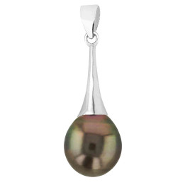 Pendentif argent + 1 perle de tahiti poire