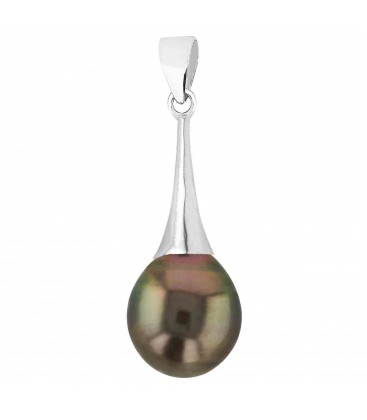 Pendentif argent + 1 perle de tahiti poire