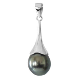 Pendentif argent + 1 perle de tahiti poire
