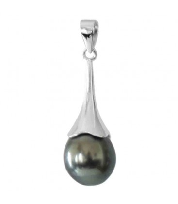 Pendentif argent + 1 perle de tahiti poire