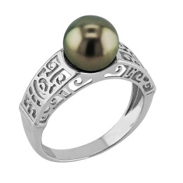 Silver ring + 1 round Tahitian pearl