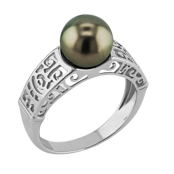 Silver ring + 1 round Tahitian pearl