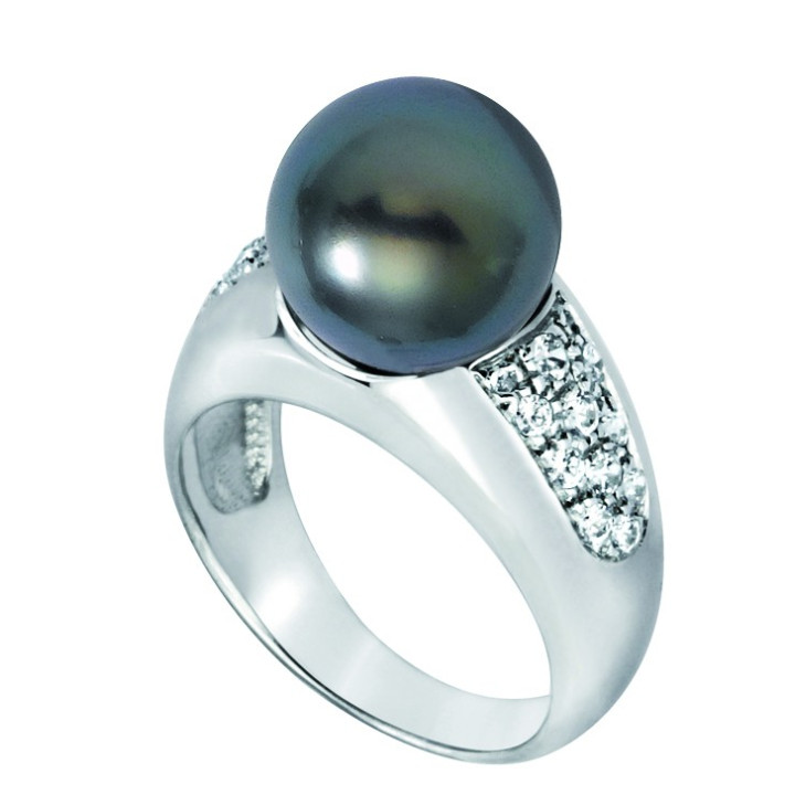 18ct gold ring + round Tahitian pearl