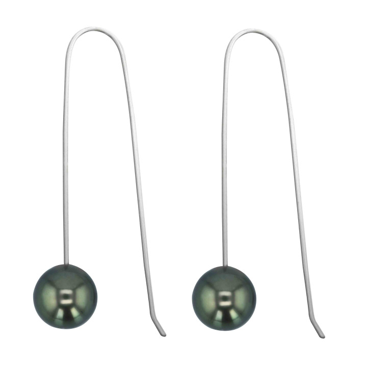Silver earring + 2 round Tahitian pearls