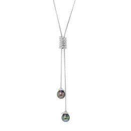 Silver adjustable chain necklace + 2 circled Tahitian pearls