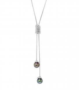 Collier chaine ajustable argent + 2 perles de tahiti cerclees