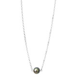 Silver trace chain necklace + 1 round Tahitian pearl