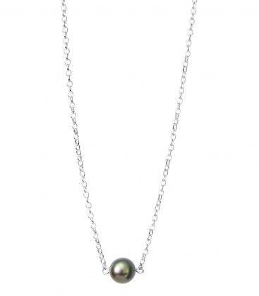 Collier chaine forcat argent + 1 perle de tahiti ronde