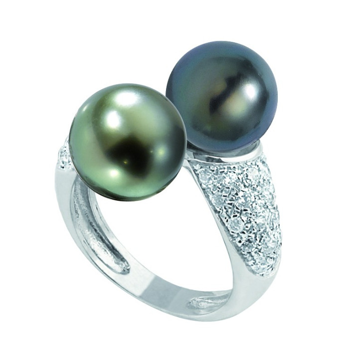 18ct gold ring + round Tahitian pearl