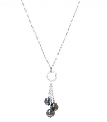 Chaine forcat argent + 3 perles de tahiti cerclees