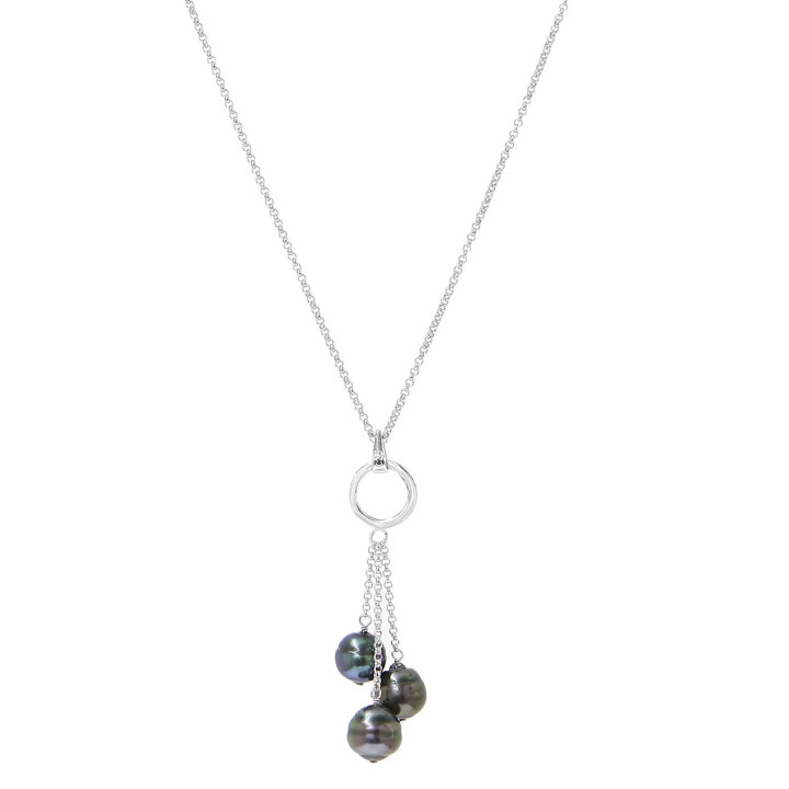 Silver trace chain + 3 circled Tahitian pearls