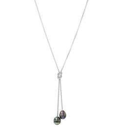 Silver sailor's knot chain + 2 circled Tahitian pearls