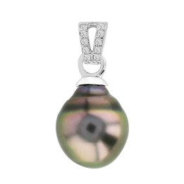 Pendentif argent + 1 perle de tahiti poire