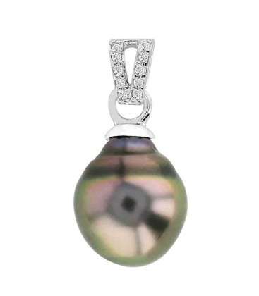 Pendentif argent + 1 perle de tahiti poire