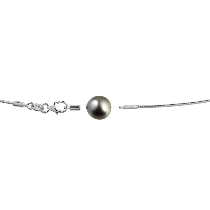Silver omega cable + 1 round Tahitian pearl