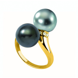 18ct gold ring + round Tahitian pearl